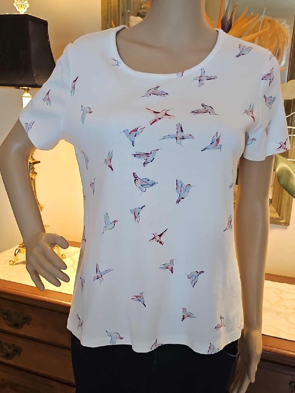 Time and Tru Hummingbird Print Tee